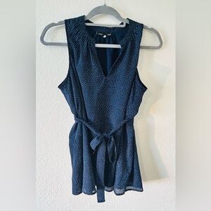 A Pea in the Pod Maternity Blue Polka Dot Waist Tie Sleeveless Top Size M